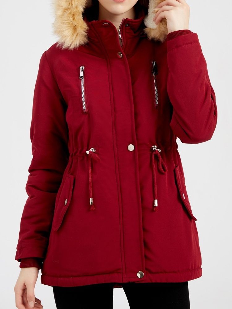 Enkel-Breasted Slim Pocket Mid-Length Polstret Jakke