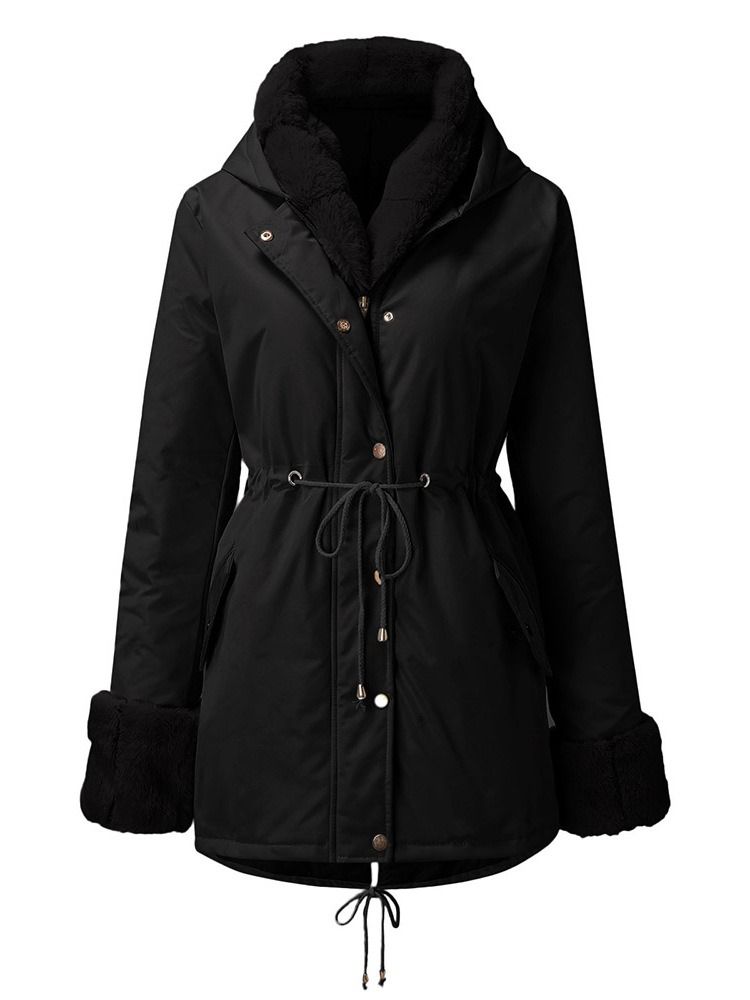 Faux Fur Slim Tykk Glidelås Mid-Length Polstret Jakke
