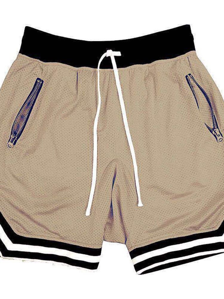 Patchwork Color Block Loose Sports-Shorts Med Snøring