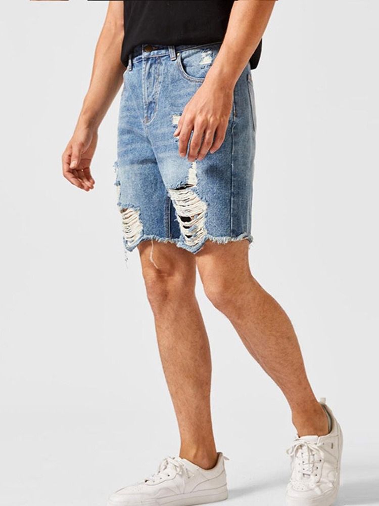 Rett Knapp Europeisk Glidelås Denimshorts For Menn