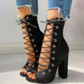 Peep Toe Chunky Heel Hule Sandaler Med Snøring