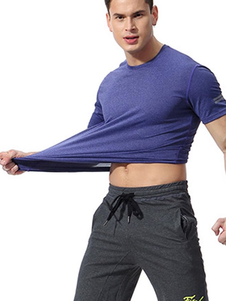 Solid Quick Dry Kortermet Gym Sports T-Skjorte For Menn
