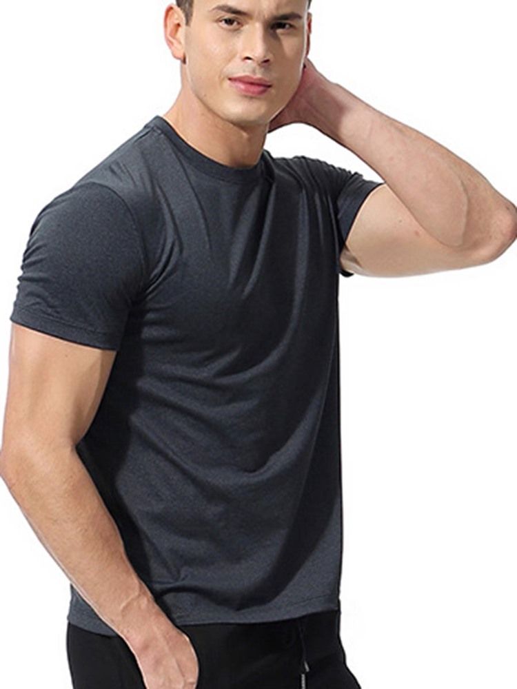 Solid Quick Dry Kortermet Gym Sports T-Skjorte For Menn