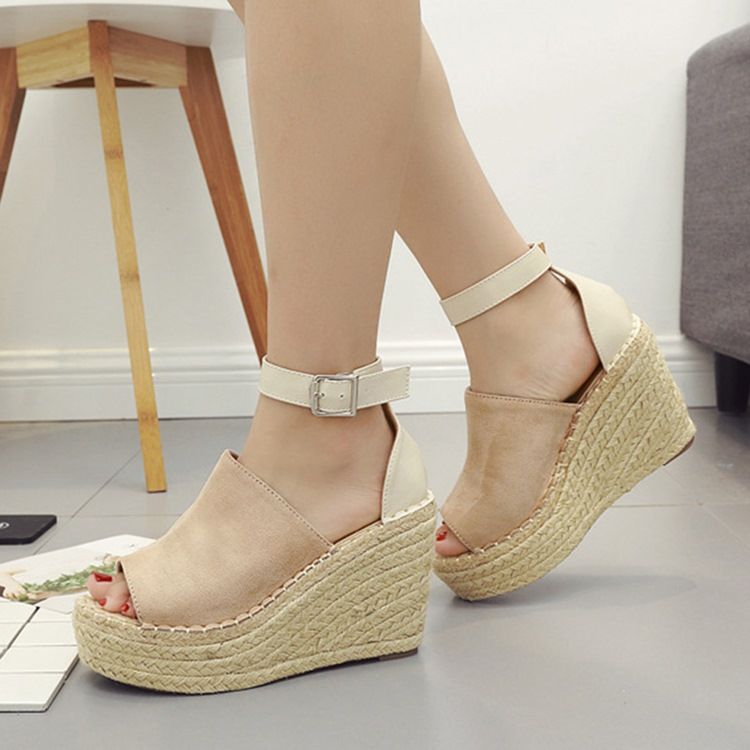 Spenne Peep Toe Platform Espadrille Wedge Sandaler
