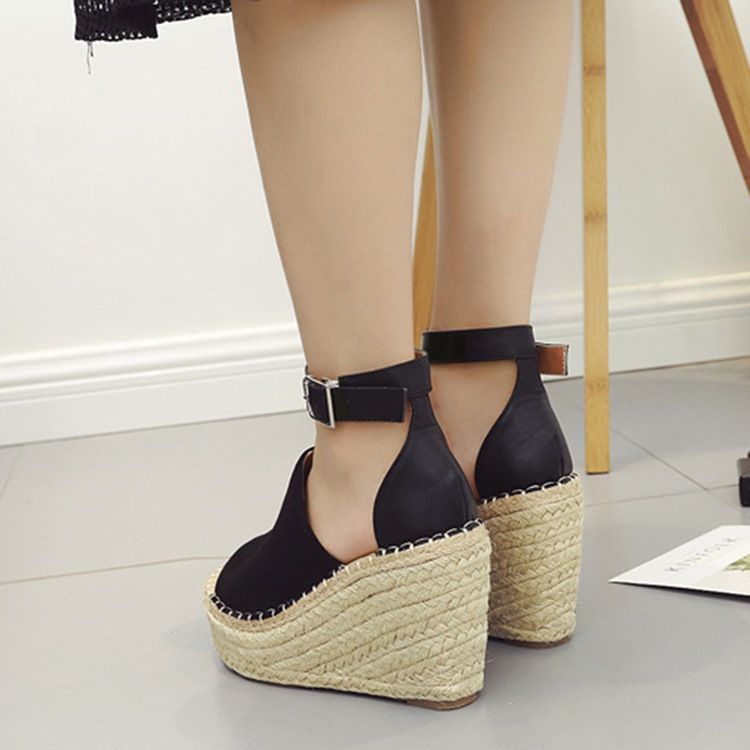 Spenne Peep Toe Platform Espadrille Wedge Sandaler