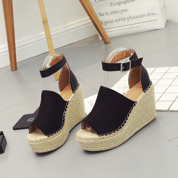 Spenne Peep Toe Platform Espadrille Wedge Sandaler