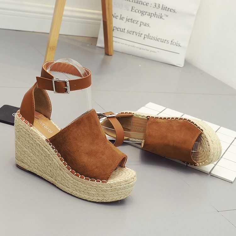 Spenne Peep Toe Platform Espadrille Wedge Sandaler