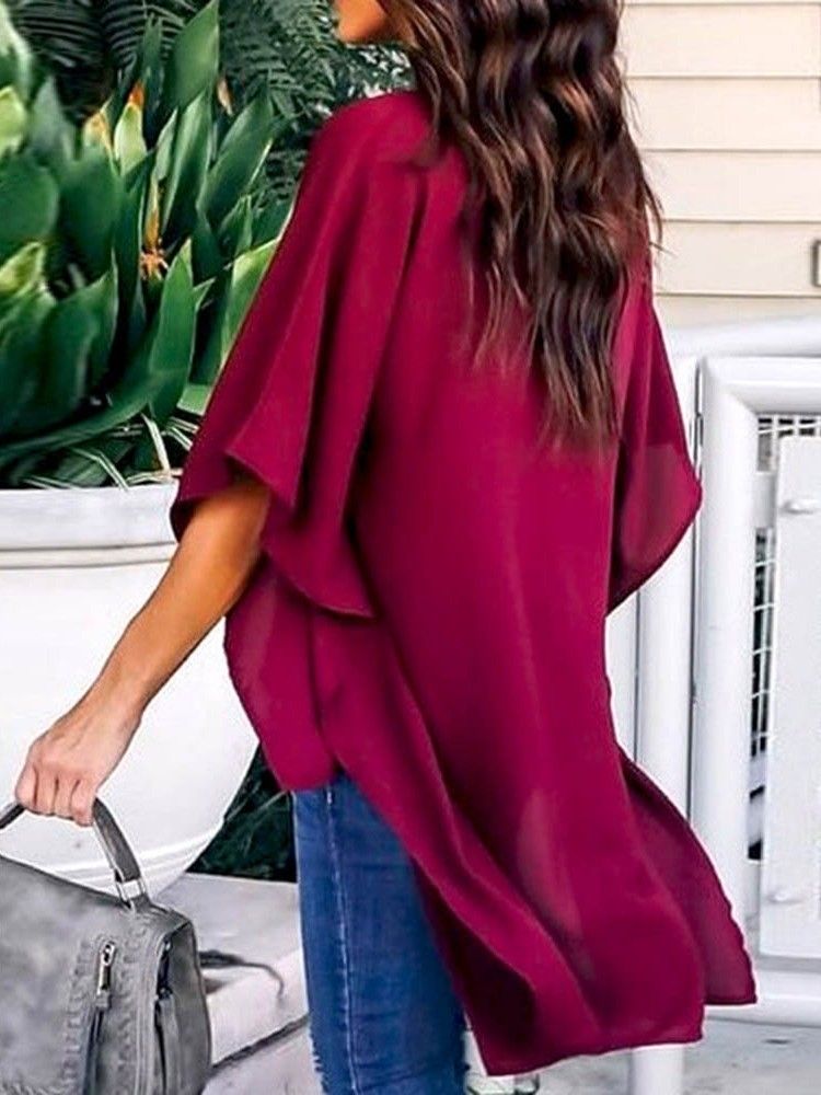 Asymmetrisk V-Hals Bluse Med Vanlig Halverm