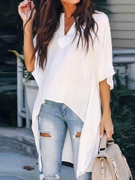 Asymmetrisk V-Hals Bluse Med Vanlig Halverm