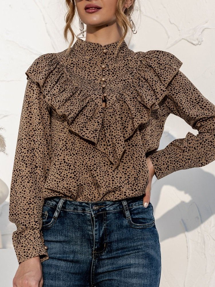 Polka Dots Button Vanlig Standard Langermet Damebluse