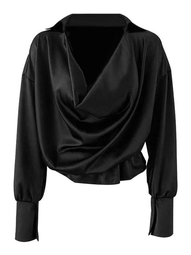 V-Hals Patchwork Vanlig Standard Damebluse