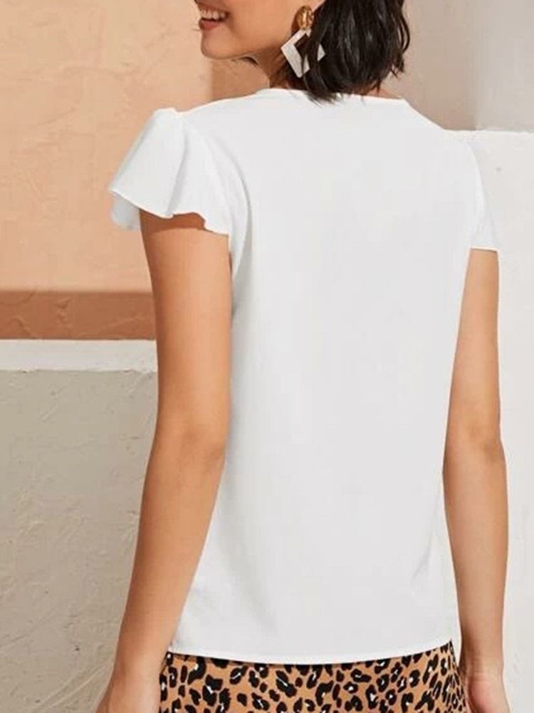 Vanlig Rund Hals Falbala Standard Kortermet Damebluse