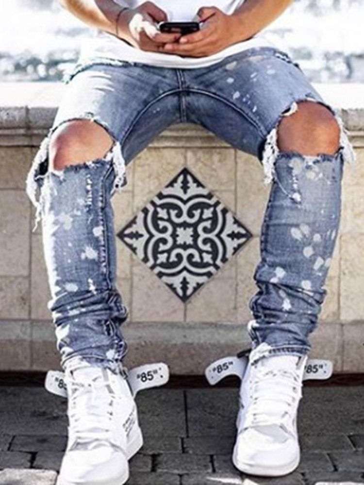 Blyantbukse Hull Midt Midje Jeans For Menn