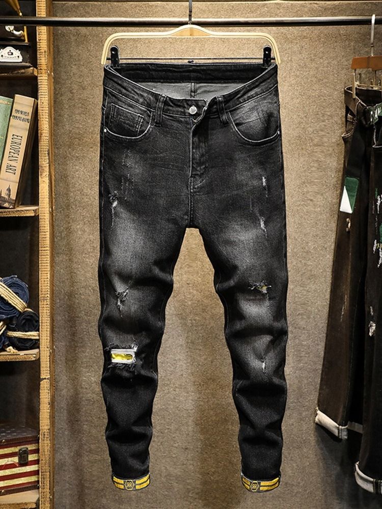 Blyantbukser Fargeblokk Slitt Midt Midje Mote Jeans For Menn