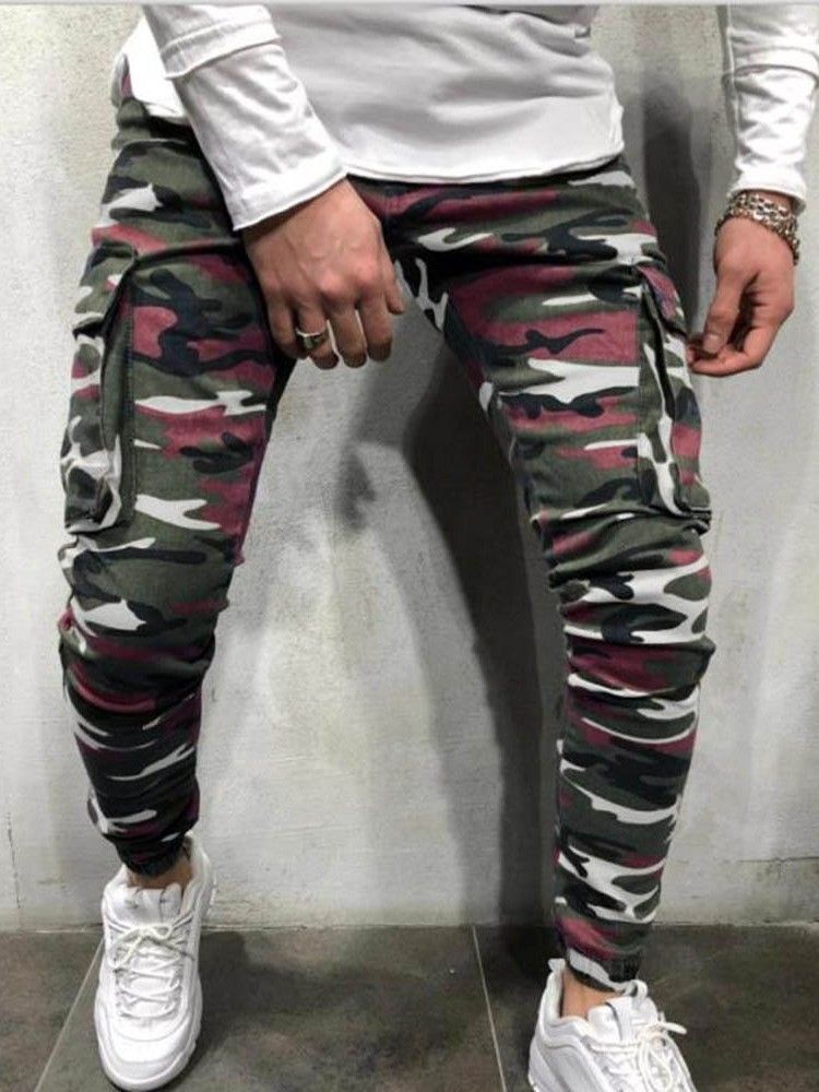 Blyantbukser Kamuflasje Lomme Glidelås Herre Casual Jeans