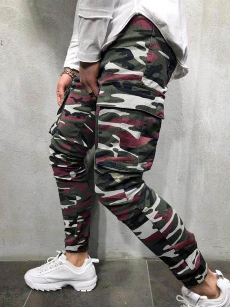 Blyantbukser Kamuflasje Lomme Glidelås Herre Casual Jeans