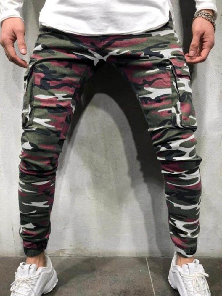 Blyantbukser Kamuflasje Lomme Glidelås Herre Casual Jeans