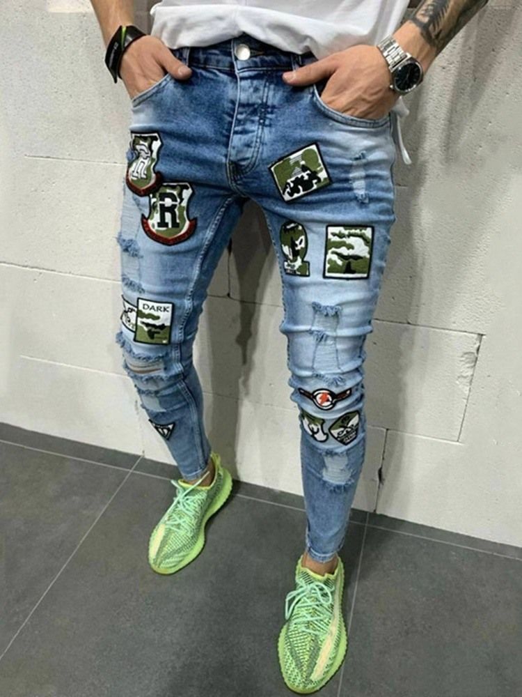 Blyantbukser Slitte Jeans Med Høy Midje Glidelås