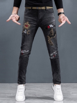 Broderi Blyantbukser Koreanske Jeans Med Glidelås