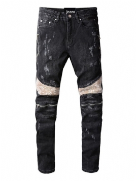 Fargeblokk Blyantbukser Slitt Europeiske Mid Waist Jeans