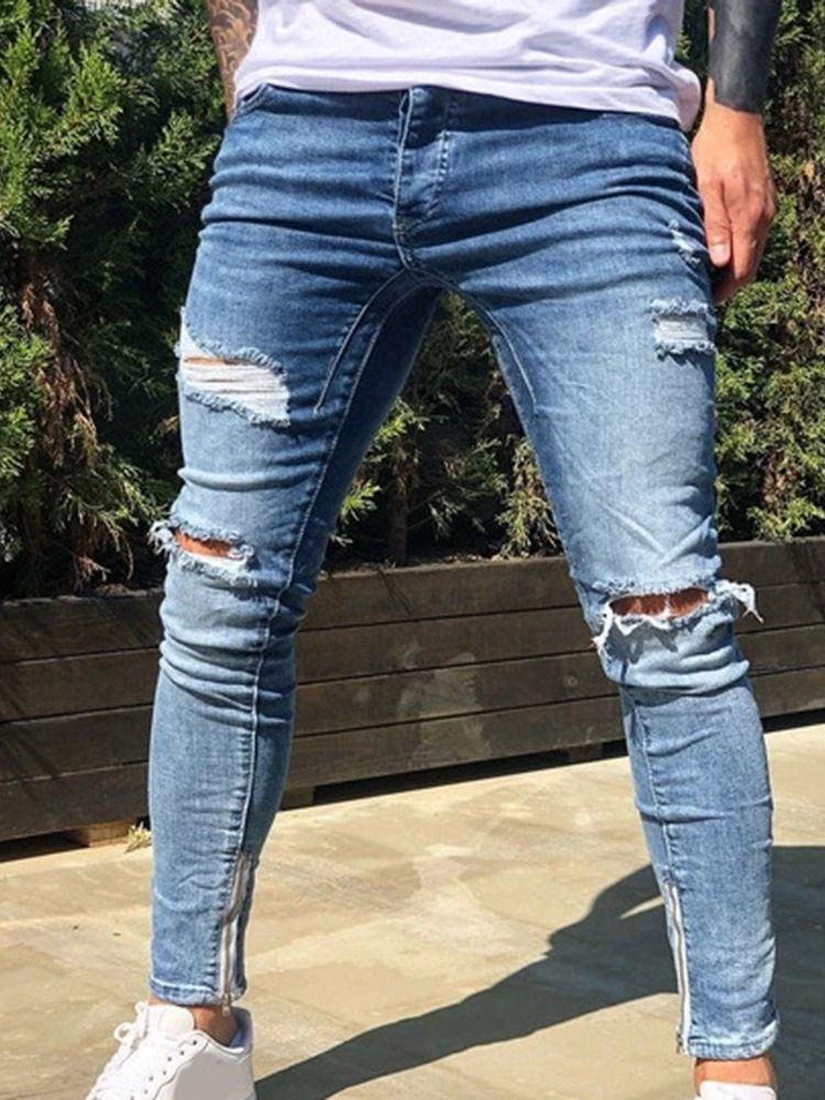 Hull Pencil Bukser Glidelås Full Lengde Herre Casual Jeans