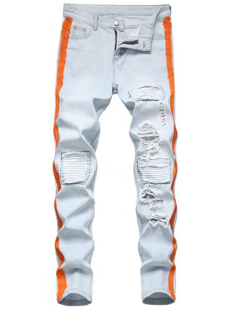 Hull Rett Fargeblokk Glidelås Jeans Med Midje