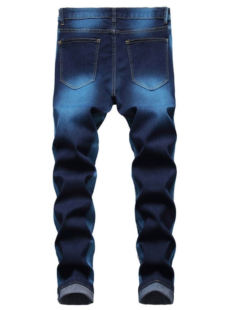 Hull Rett Glidelås Mid Waist Slim Jeans For Menn