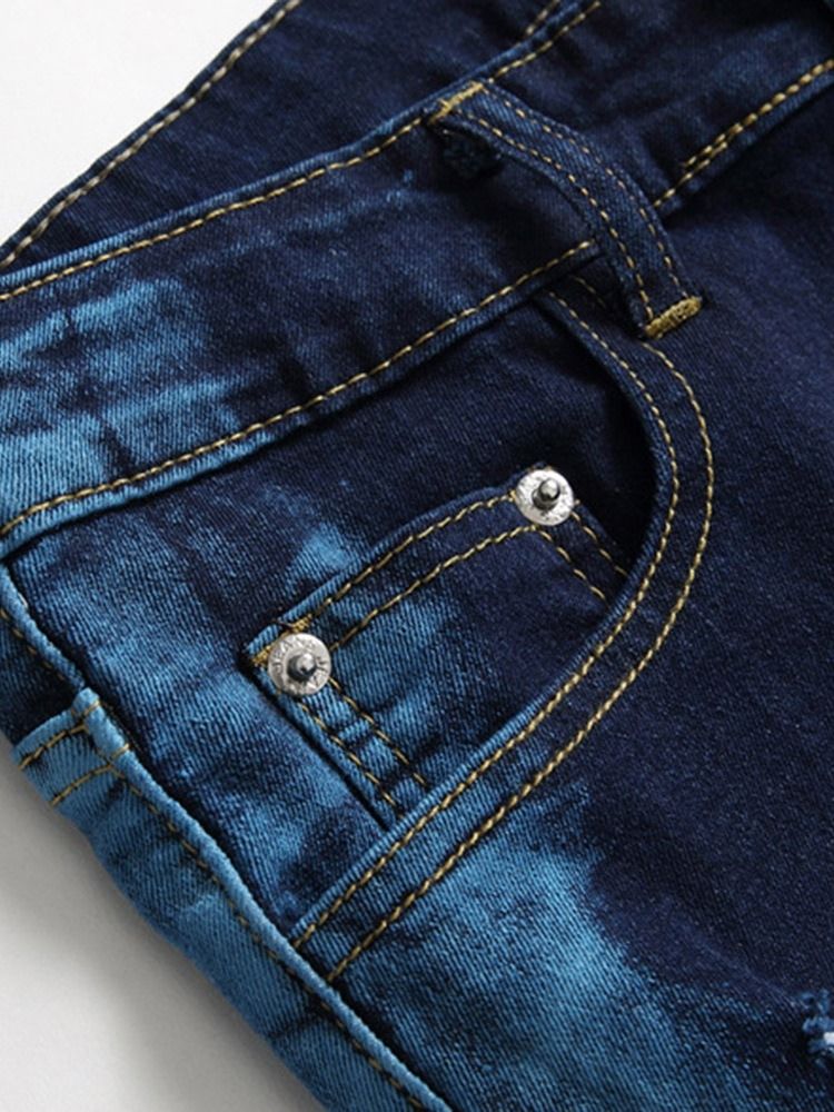 Hull Rett Glidelås Mid Waist Slim Jeans For Menn
