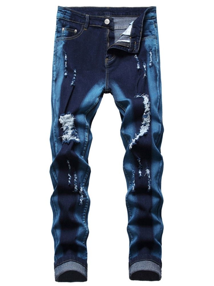 Hull Rett Glidelås Mid Waist Slim Jeans For Menn