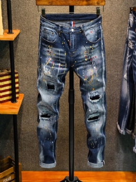 Paint Splatters Blyant Bukser Glidelås Mid Waist Jeans