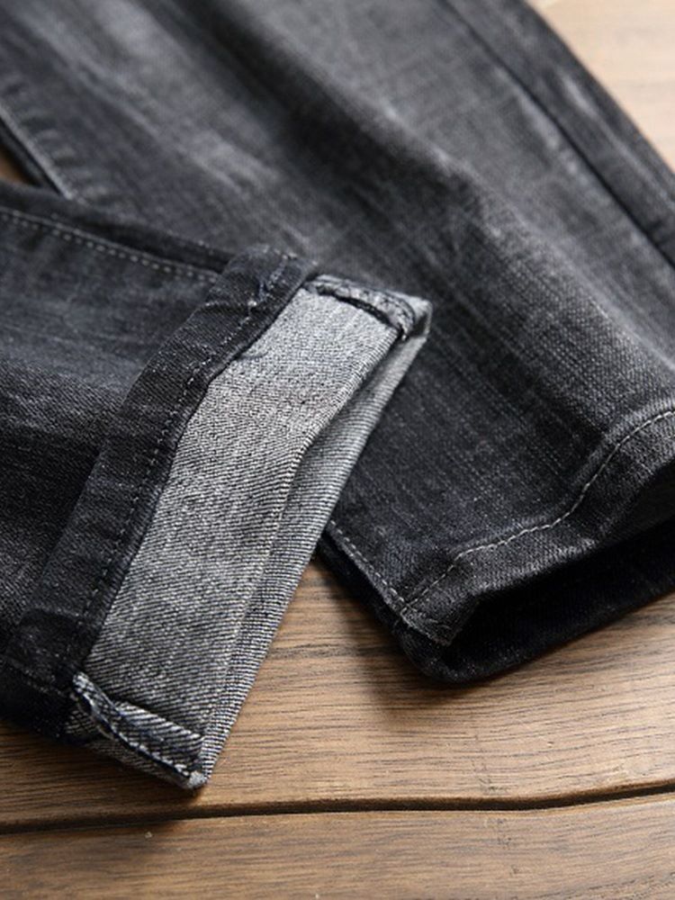 Plissert Glidelås Slitt Rett Menns Uformelle Jeans