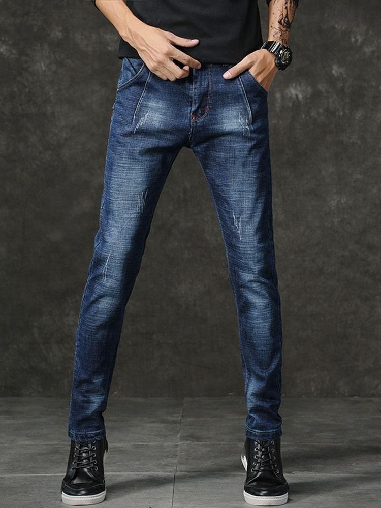 Slitte Blyantbukser Mellom Midje Glidelås Casual Jeans