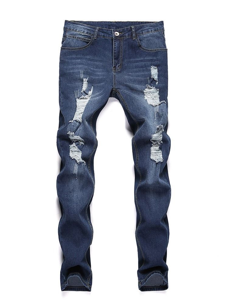 Vanlige Blyantbukser Med Hull Uformelle Jeans Med Middels Midje