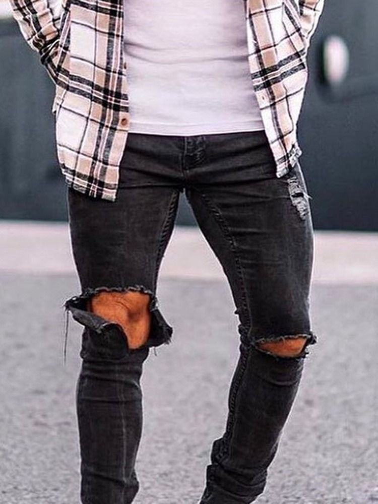 Vanlige Hull Blyantbukser Uformell Glidelås Mote Jeans