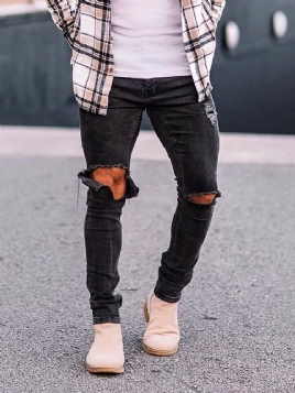 Vanlige Hull Blyantbukser Uformell Glidelås Mote Jeans