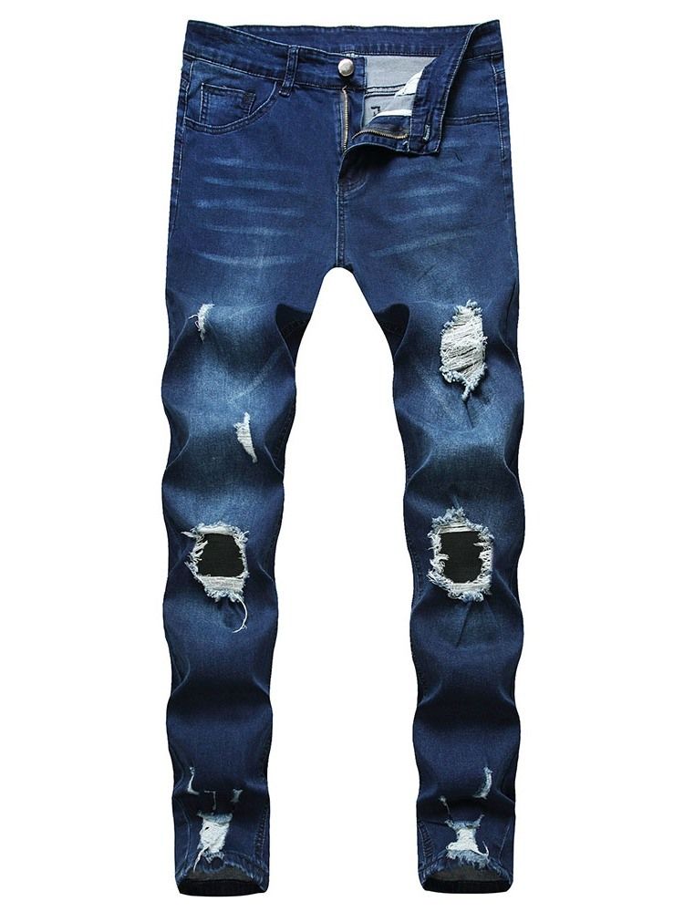 Vanlige Hull Jeans Med Glidelås Mellom Midje