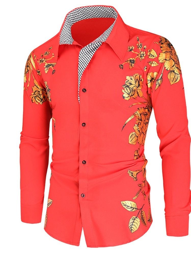 Afrikansk Dashiki Color Block Slim Enkelt-Breasted Skjorte Med Jakkeslag