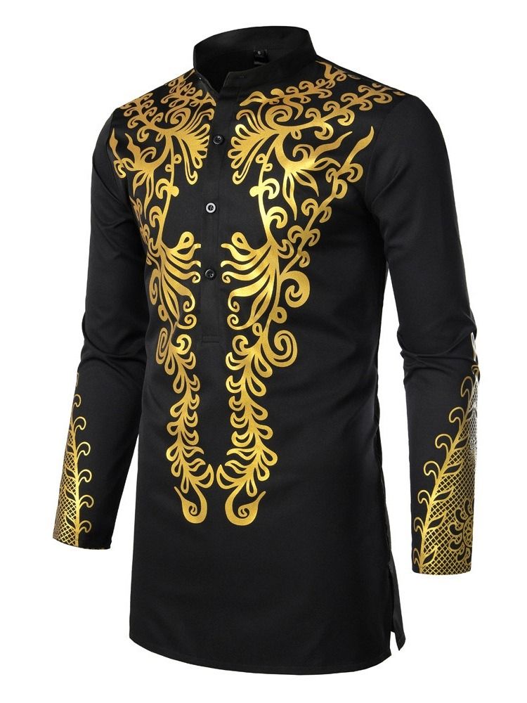 Afrikansk Mote Stativ Krage Dashiki Slim Herreskjorte