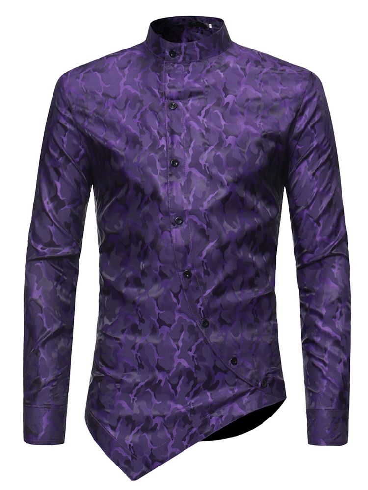 Asymmetrisk Designet Slim Fit-Skjorter Med Trykk For Menn