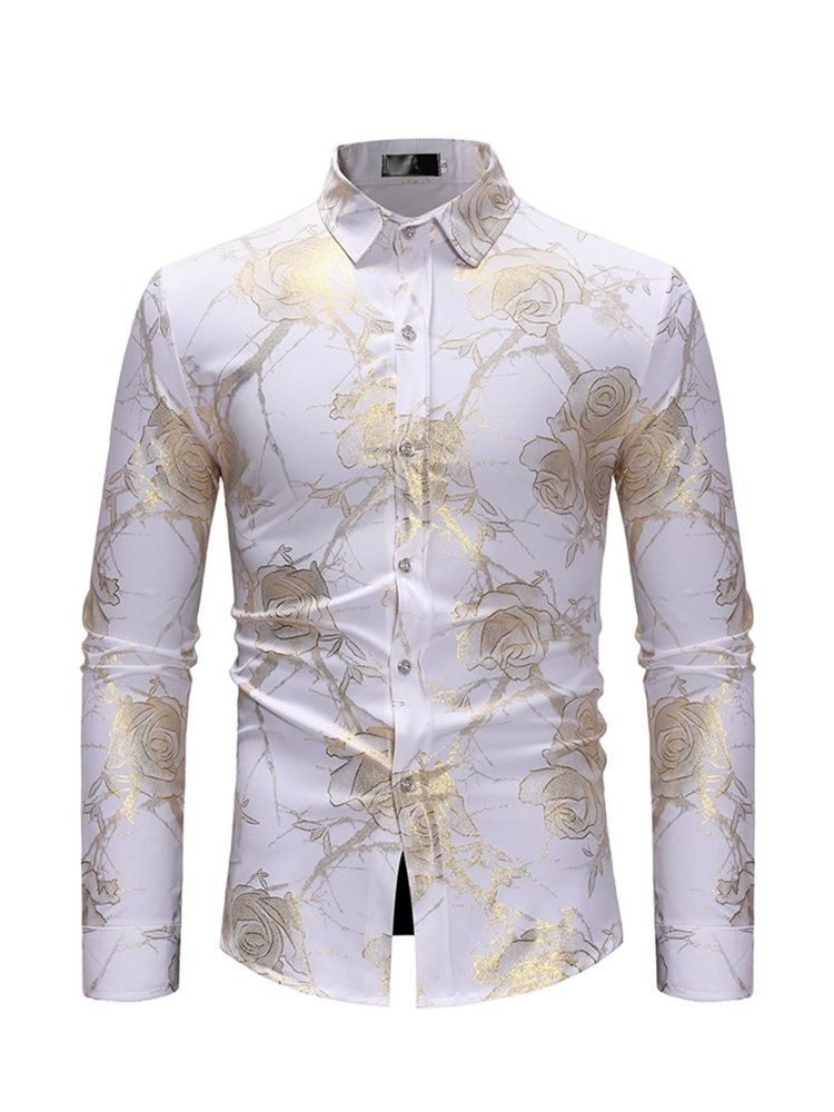 Blomstertrykk Button Up Herre Uformelt Festskjorte