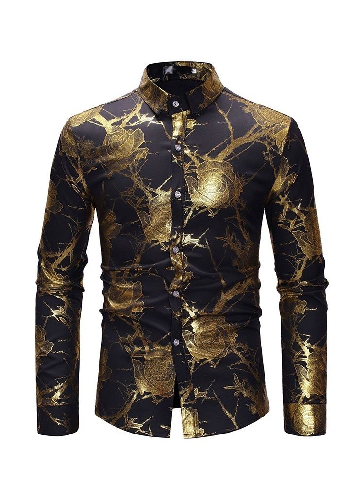 Blomstertrykk Button Up Herre Uformelt Festskjorte