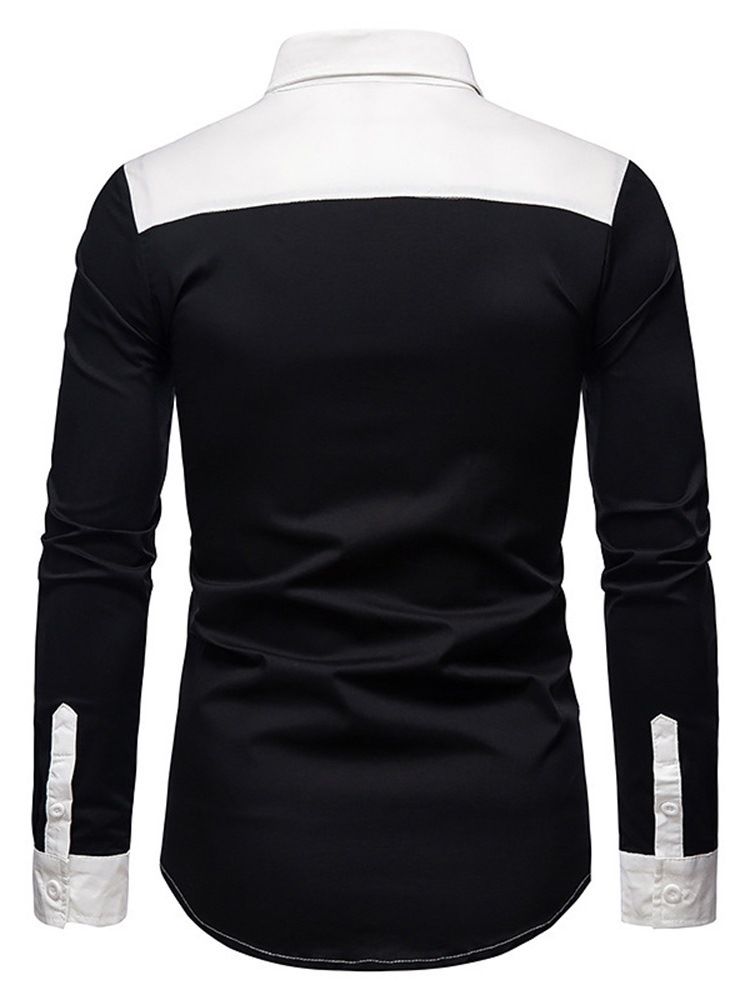 Casual Color Block Lapel Slim Single-Breasted Skjorte