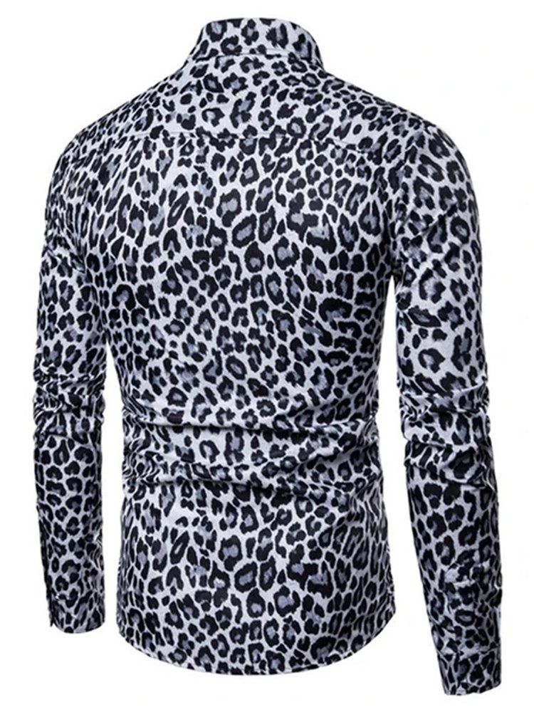 Casual Lapel Leopard Slim Skjorte For Menn