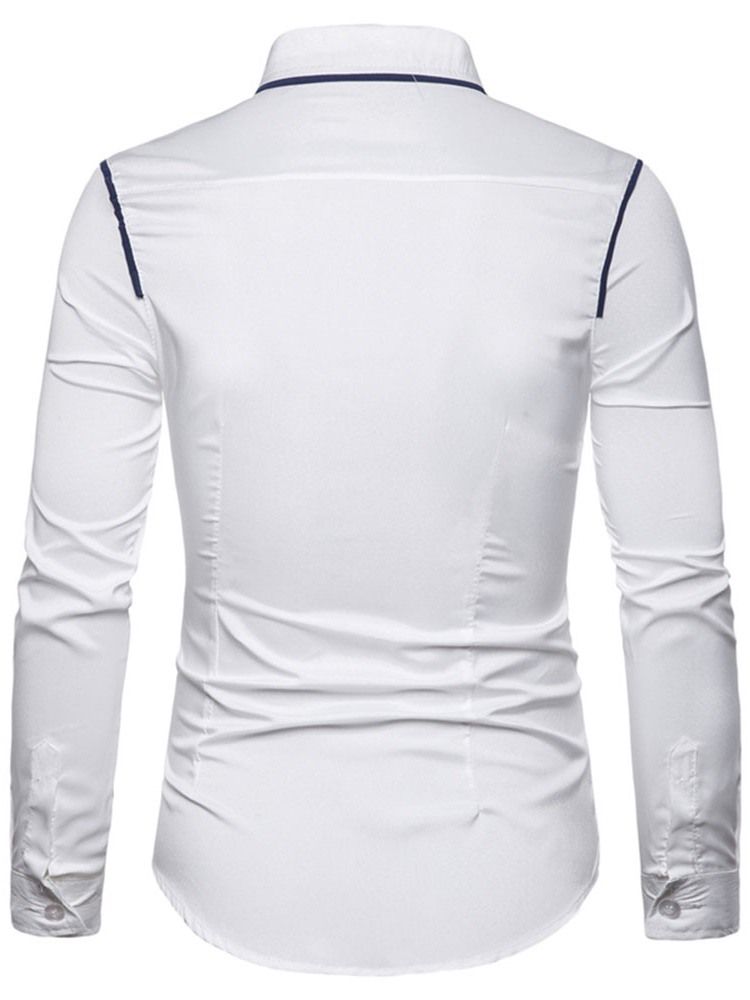 Color Block Button Lapel Slim Shirt For Menn