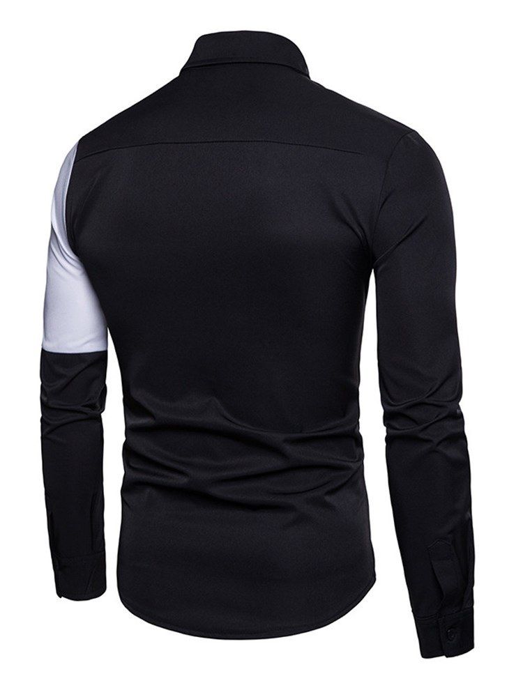 Color Block Slim Lapel Herre Fritidsskjorter