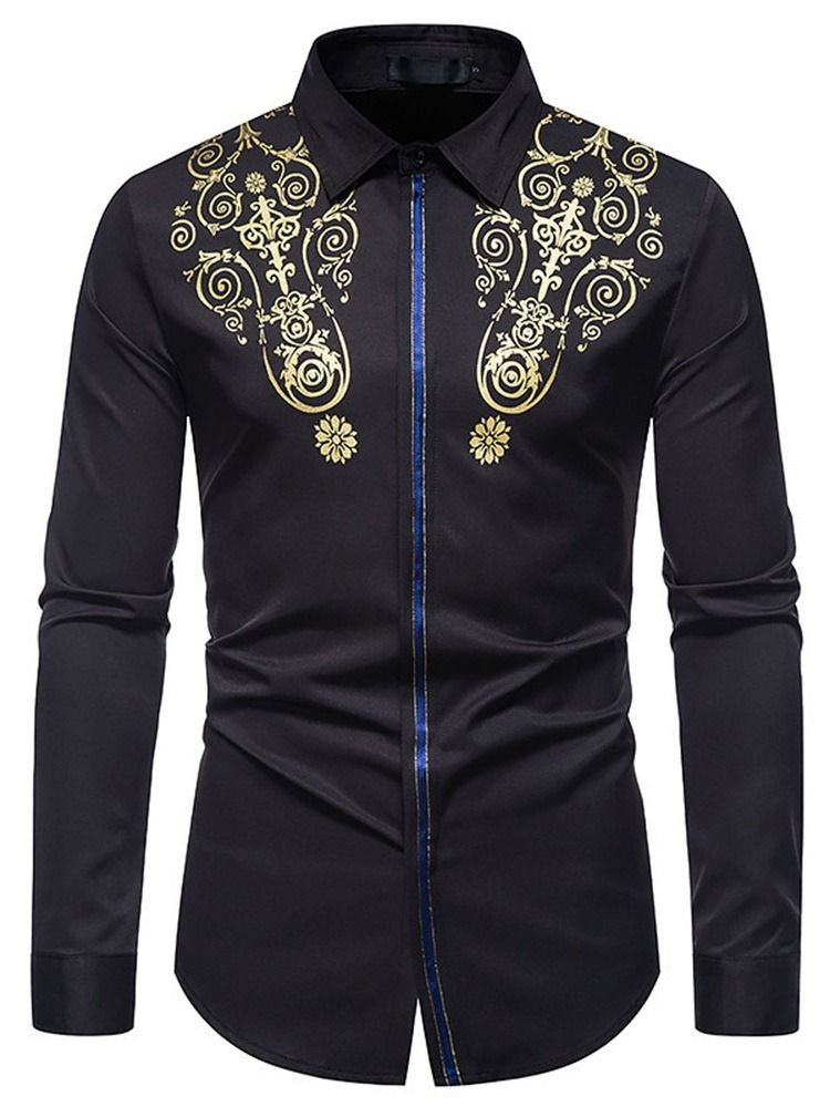 Fashion Print Lapel Summer Slim Skjorte