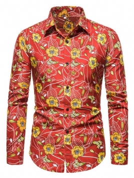 Floral Casual Lapel Slim Fall-Skjorte