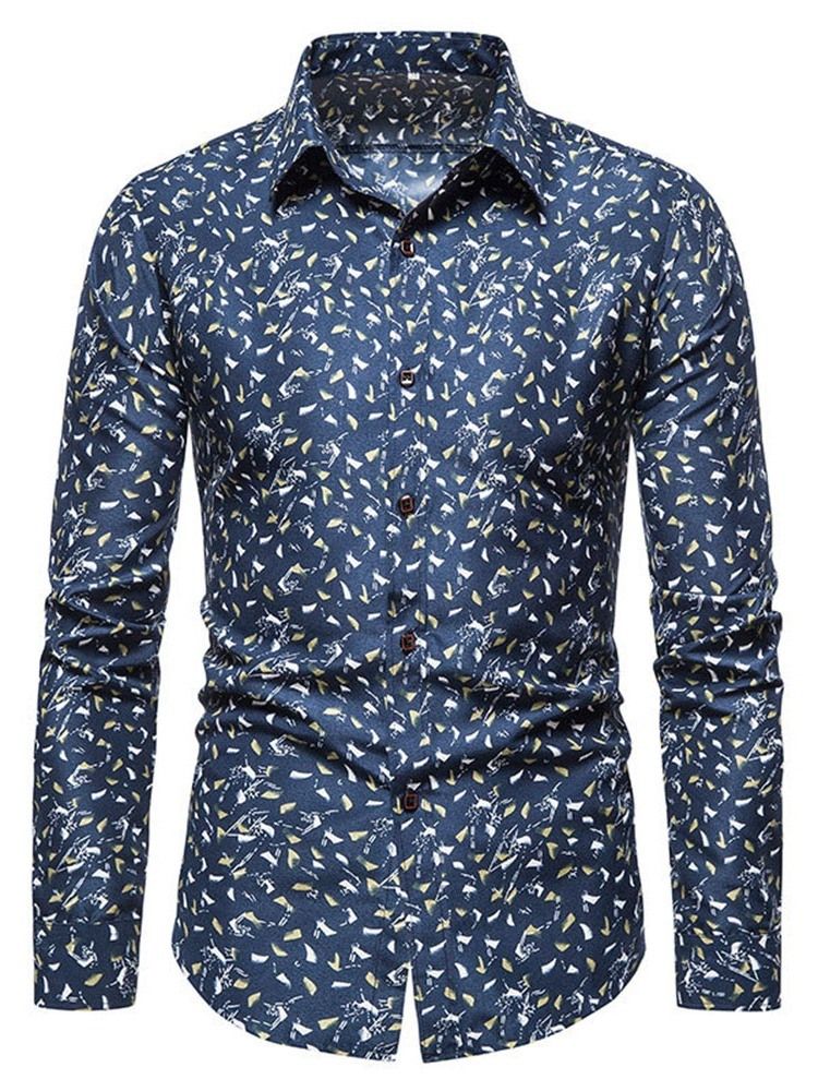 Floral Lapel Casual Slim Single-Breasted Skjorte