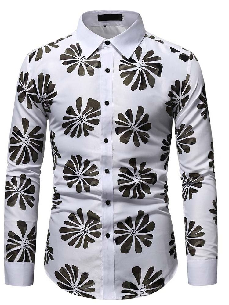 Lapel European Color Block Enkel-Breasted Slim Skjorte