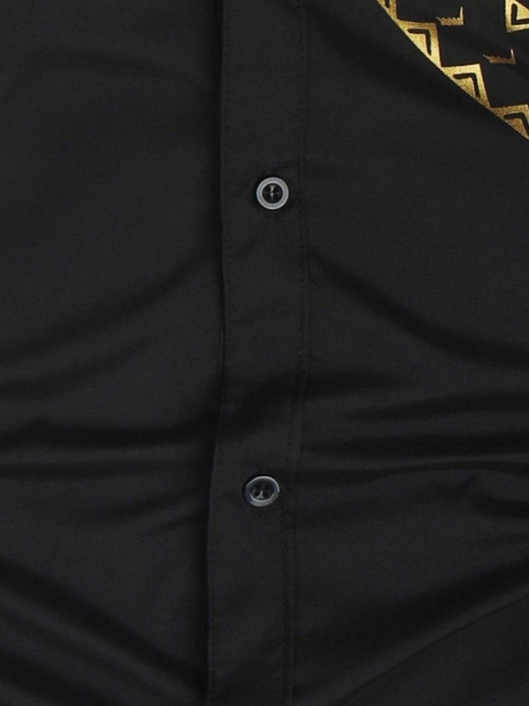Lapel European Print Fall Slim Casual Skjorte